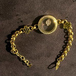 Harley Davidson Glass Watch Style Gold Tone Charm Bracelet